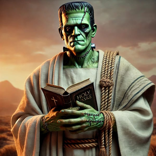 Collage of Frankenstein with a Bible (Documentary Hypothesis post)